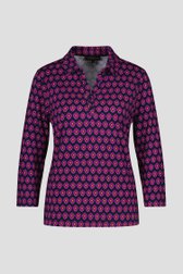 Donkerblauwe polo met paarse print van Claude Arielle voor Dames