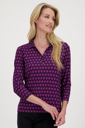 Donkerblauwe polo met paarse print van Claude Arielle voor Dames