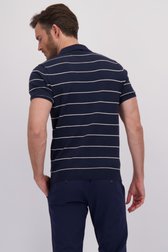 Achterkant van Donkerblauwe polo met wit gestreept motief door Upper East voor Heren