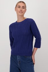 Donkerblauwe trui met ajourmotief van Liberty Island voor Dames