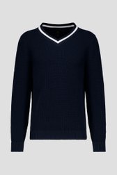 Donkerblauwe trui met ecru detail  van Ravøtt voor Heren