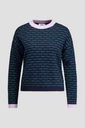 Productfoto 1 van Donkerblauwe trui met groene strepen door Libelle voor Dames