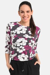 Donkergrijs T-shirt met bloemenprint van Bicalla voor Dames