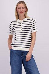 Voorkant van Ecru-blauw gestreepte polo door Liberty Island voor Dames