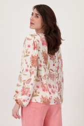 Ecru glanzende blouse met roze bloemenprint  van Geisha voor Dames