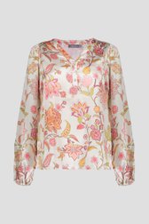 Ecru glanzende blouse met roze bloemenprint  van Geisha voor Dames