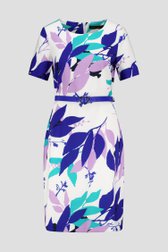 Ecru kleed met blauw-paarse bladerprint van Claude Arielle voor Dames