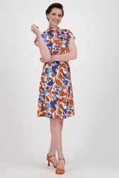Ecru kleedje met oranje-blauwe bloemenprint van D'Auvry voor Dames