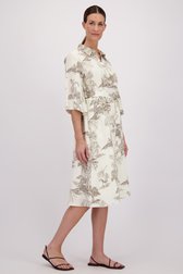 Ecru midi kleedje met kaki jungleprint van More & More voor Dames