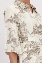 Ecru midi kleedje met kaki jungleprint van More & More voor Dames