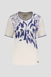 Ecru T-shirt met blauwe print en strass steentjes van Barbara Lebek voor Dames