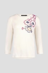 Ecru T-shirt met bloemenmotief in parels van Claude Arielle voor Dames