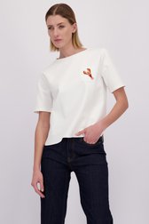 Voorkant van Ecru T-shirt met creatieve twist door More & More voor Dames