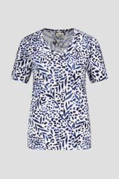 Ecru T-shirt met donkerblauwe print van Barbara Lebek voor Dames