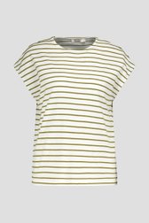 Ecru T-shirt met kaki gestreept patroon van Liberty Loving nature voor Dames
