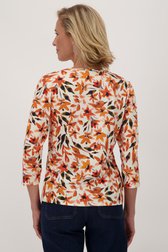 Ecru T-shirt met oranje bloemenprint van Claude Arielle voor Dames