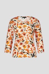 Ecru T-shirt met oranje bloemenprint van Claude Arielle voor Dames