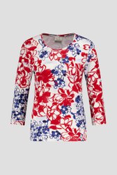 Ecru T-shirt met rood-blauwe print van Barbara Lebek voor Dames