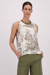 Ecru top met kaki jungleprint van More & More voor Dames