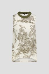 Ecru top met kaki jungleprint van More & More voor Dames