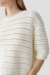 Detail van Ecru trui met ajourmotief en korte mouwen door Opus voor Dames