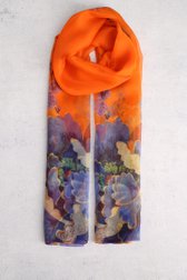 Fijn oranje sjaaltje met blauwe bloemenprint van Liberty Island voor Dames