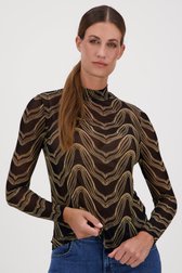 Fijn zwart T-shirt met beige patroon van Geisha voor Dames