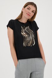 Fijn zwart T-shirt met gouden print van Opus voor Dames