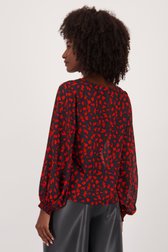 Fijne donkergrijze blouse met rode bloemenprint van Louise voor Dames