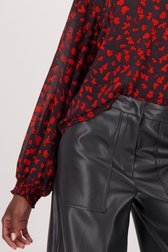 Fijne donkergrijze blouse met rode bloemenprint van Louise voor Dames
