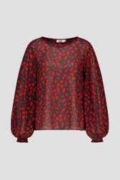 Fijne donkergrijze blouse met rode bloemenprint van Louise voor Dames