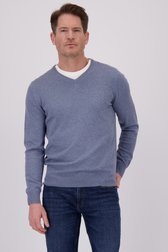 Le devant de Fin pull gris-bleu à col en V  de Dansaert Blue pour Hommes