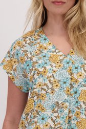 Detail van Fleurig kleedje met blauw-oranje bloemenprint  door Libelle voor Dames