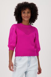 Achterkant van Fuchsia trui met broderie anglaise door Louise voor Dames