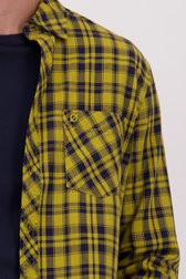 Detail van Geel hemd met blauw geruit motief - Regular fit door Ravøtt voor Heren