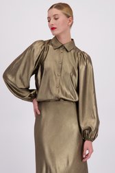 Voorkant van Glanzende bronzen blouse met ballonmouwen door D'Auvry voor Dames