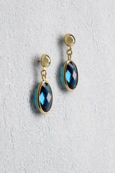 Productfoto 1 van Gouden oorbellen met blauwe ovale hanger door Liberty Island voor Dames