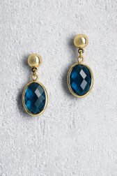 Voorkant van Gouden oorbellen met blauwe ovale hanger door Liberty Island voor Dames