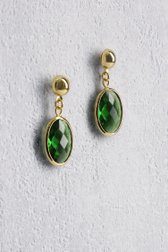 Productfoto 1 van Gouden oorbellen met groene ovale hanger door Liberty Island voor Dames