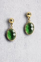 Voorkant van Gouden oorbellen met groene ovale hanger door Liberty Island voor Dames