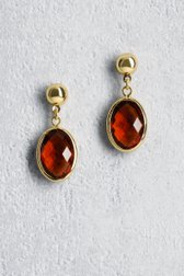 Voorkant van Gouden oorbellen met rode ovale hanger door Liberty Island voor Dames