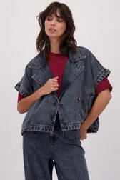 Voorkant van Grijsblauwe jeansvest met korte aangesneden mouwen door Louise voor Dames