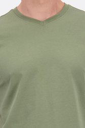 Detail van Grijsgroen katoenen T-shirt met V-hals door Liberty Island voor Heren