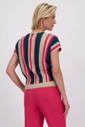 Achterkant van Groen-beige gestreepte trui korte mouw  door Claude Arielle voor Dames