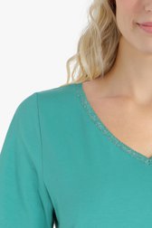 Groenblauw T-shirt met glitter V-hals van Liberty Island voor Dames