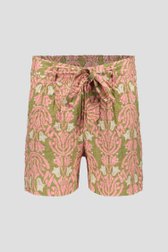 Groene paperbag short met ecru-roze print van Geisha voor Dames