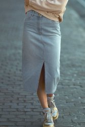 Jupe mi-longue en denim - gris-bleu	 de Liberty Island Denim pour Femmes