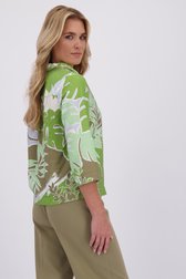 Achterkant van Kaki blouse met groene bladerprint door Libelle voor Dames