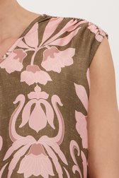 Kaki blouse met roze bloemenprint van More & More voor Dames
