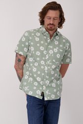 Kaki hemd met witte bloemenprint en korte mouwen van Ravøtt voor Heren